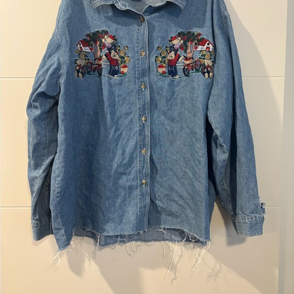 Embroidered Denim Button-Up Shirt - Picture 1 of 5